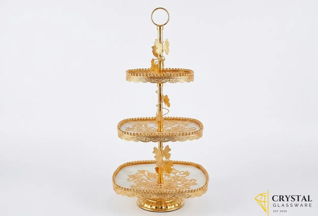 3 Tier Cake Gold Dessert Stand — Crystal Glassware Pakistan
